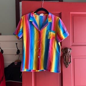 Vintage 60s 70s soft rainbow striped button down t shirt